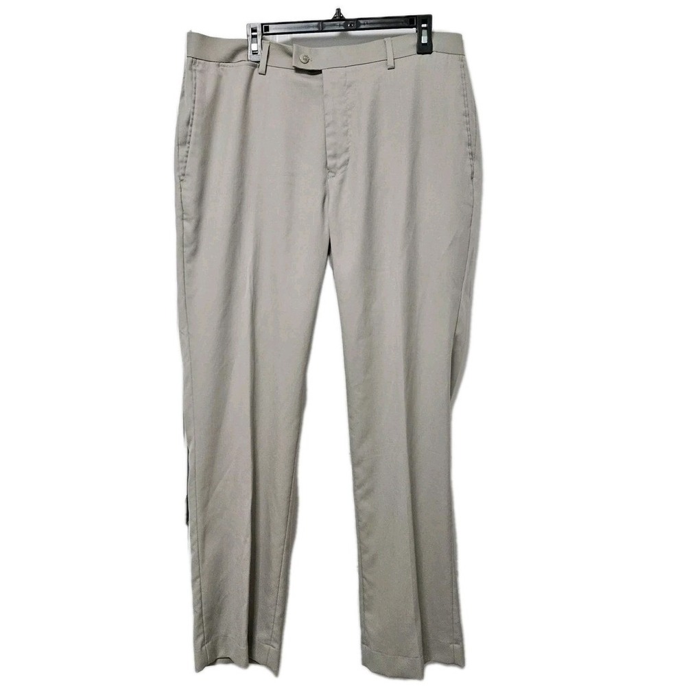 Louis Raphael Dress Pants Men 38x32 Khaki Rosso Classic Fit Hidden Flex Trousers